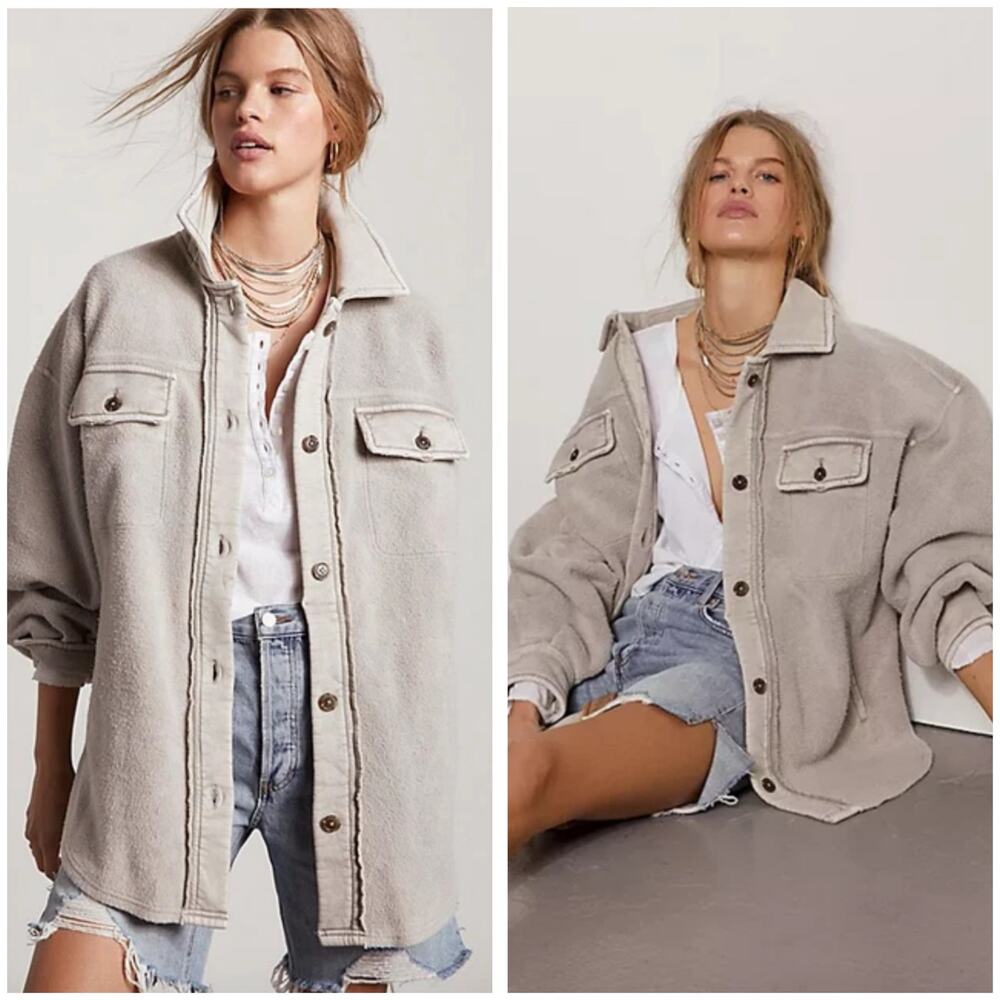 Free People Ruby Jacket in Stone Size Small Oversized Boho Shacket